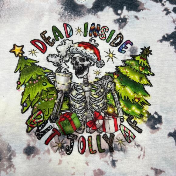 Holiday Dead Inside But Jolly AF Bleached Black Tee Large - Picture 1 of 7
